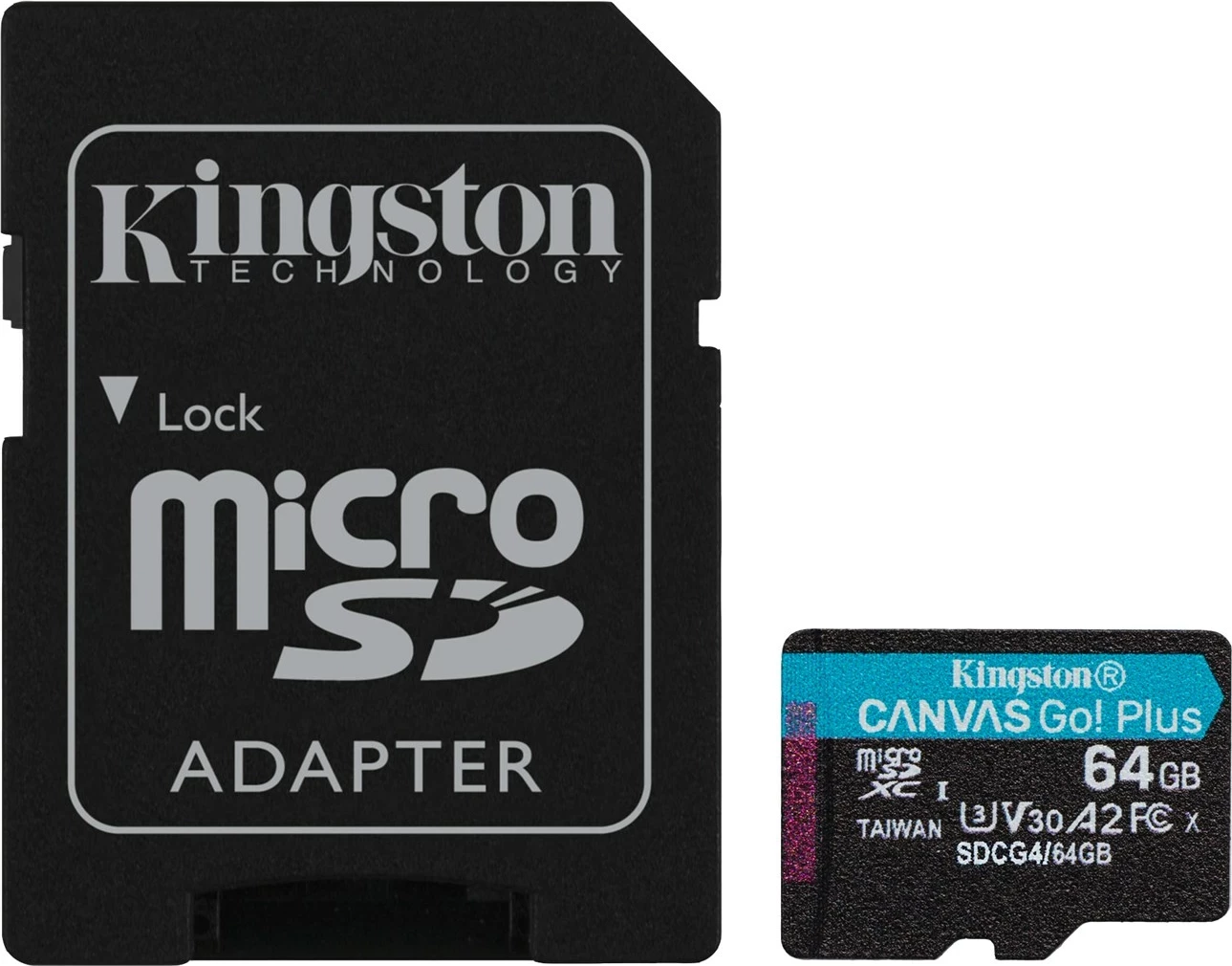 Kartelë microSDXC Kingston Canvas Go Plus 64GB me adapter, e zezë