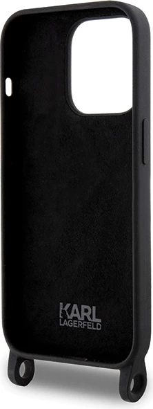 Mbështjellës Karl Lagerfeld Crossbody Silicone Choupette për iPhone 15 Pro Max, i zi, me rrip