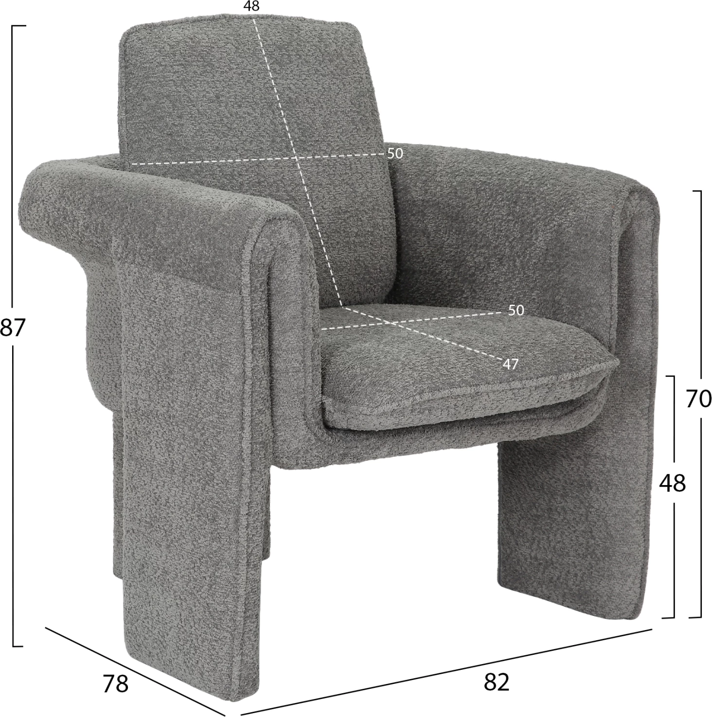 Fotelja CRUSHER FH9681.01, ngjyrë gri, kornizë metalike, 82x78x87H cm