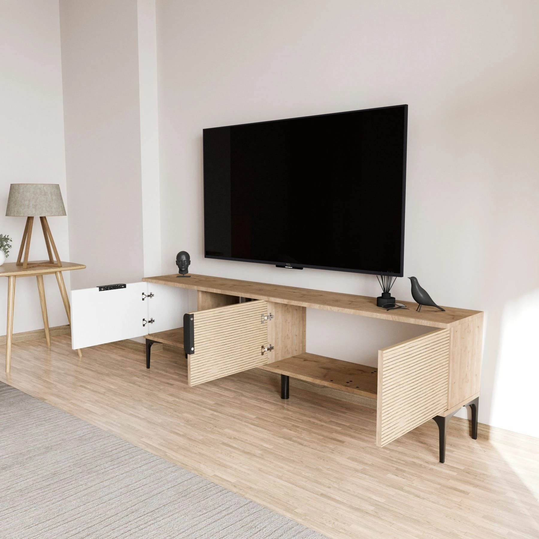Komodë TV Hanah Home, Tarz, e bardhë dhe lis