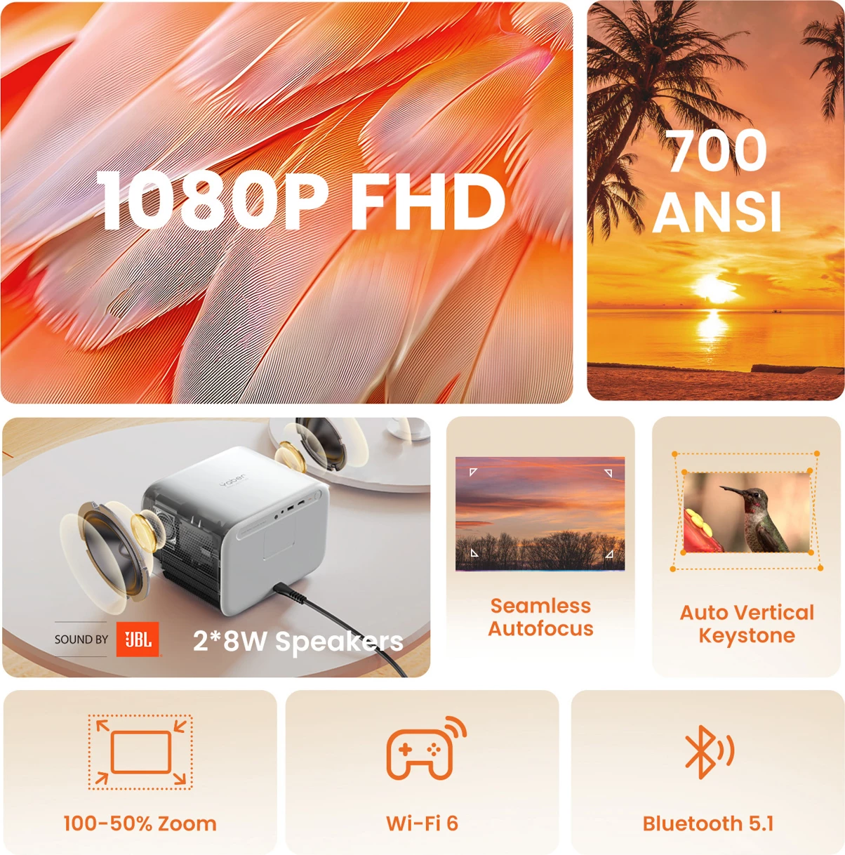 Projektor Yaber L2s, FullHD, i bardhë