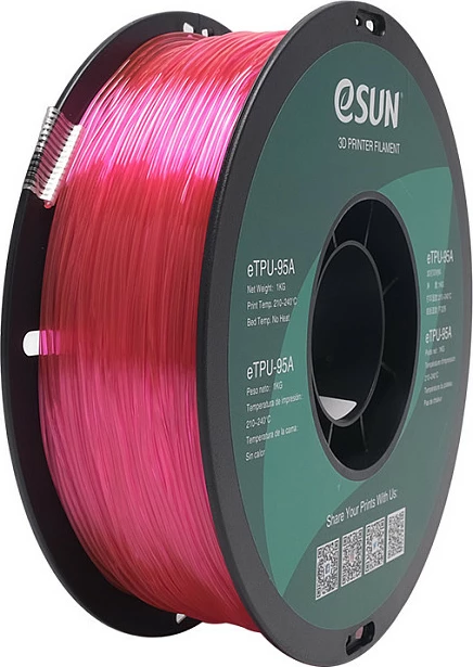 Filament TPU eSun eTPU-95A, 1.75mm, 1kg, Transparent Pink