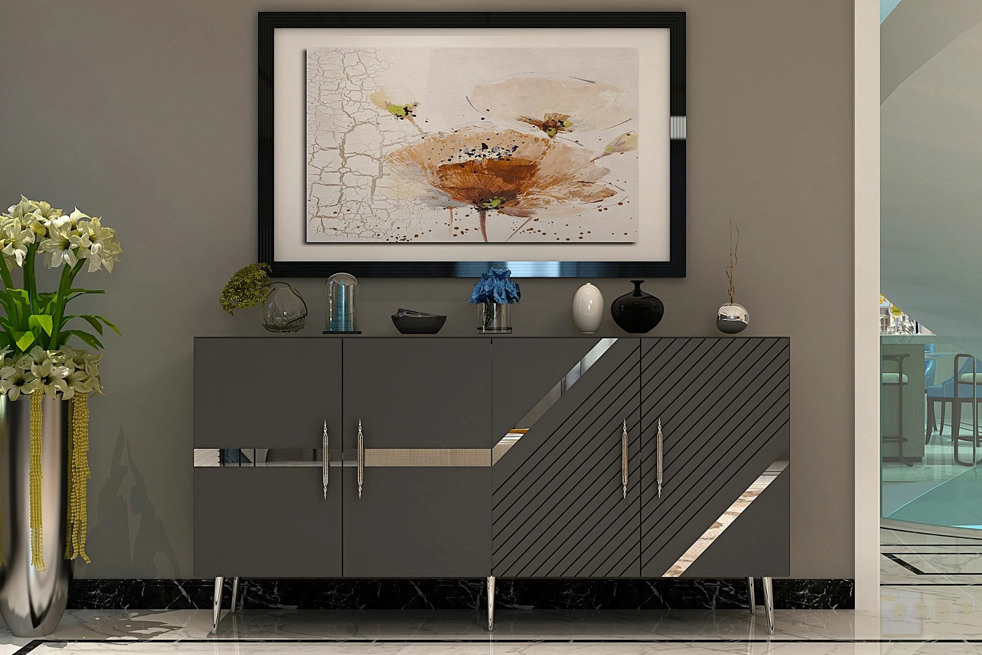 Konsolë Skye Decor, Fuga KB150, antracit, argjend