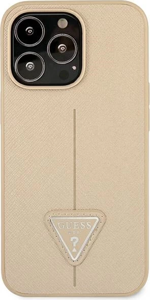 Mbështjellës Guess SaffianoTriangle Logo për iPhone 14 Pro 6.1", Bezhe