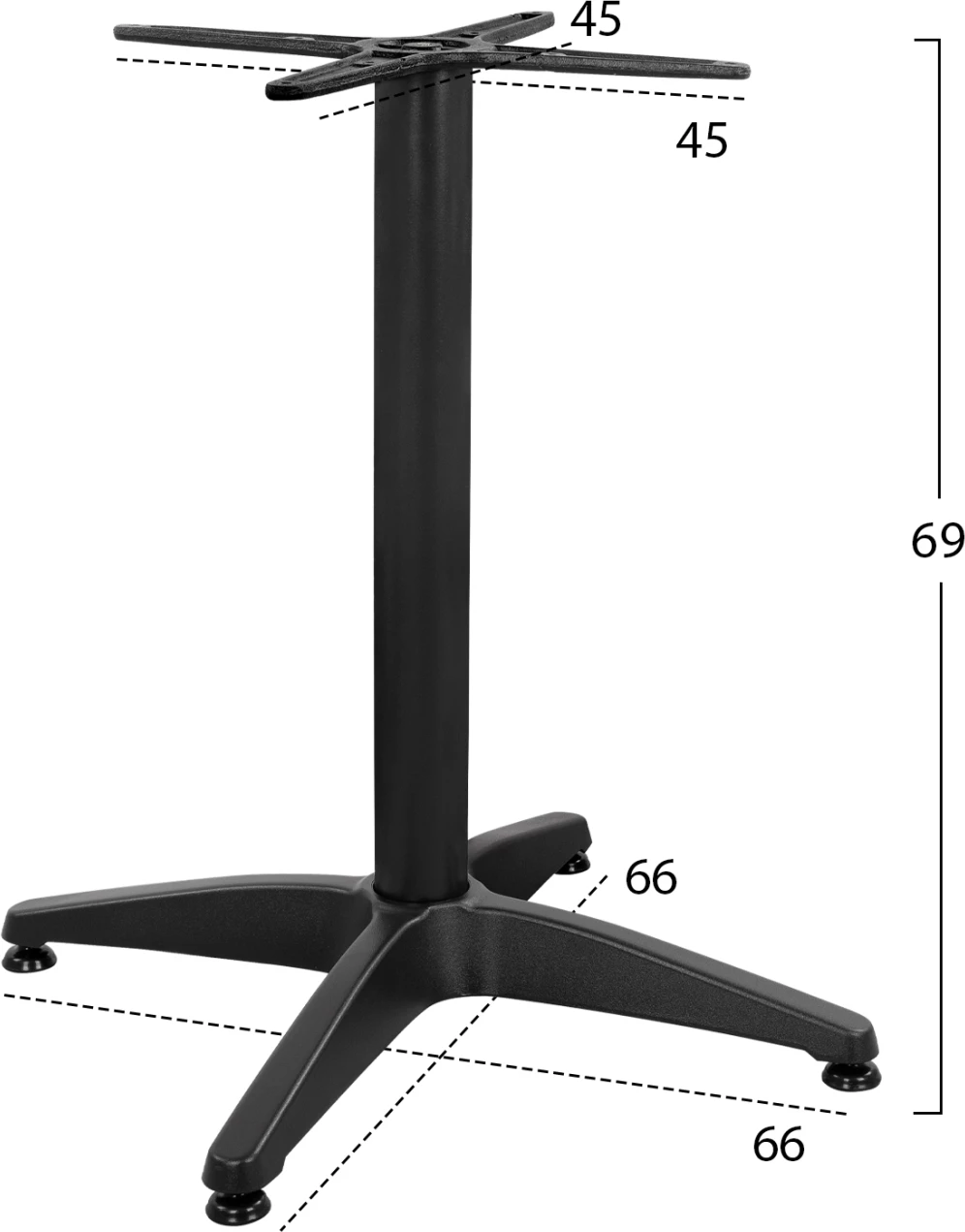 Bazë alumini për tavolinë, 4 këmbë, 65x65x70 cm, me kryq 48x48 cm, FH448.03, ngjyrë e zezë