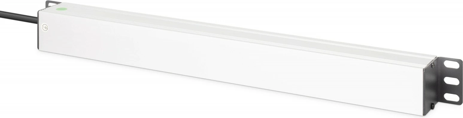 Shirit prizash PDU rack Digitus DN-95441 19\" 1U, 7x Schuko, kabllo 2m, 16A, mbrojtje nga rritjet e tensionit + filtër EMI/RFI, zi/argjendt