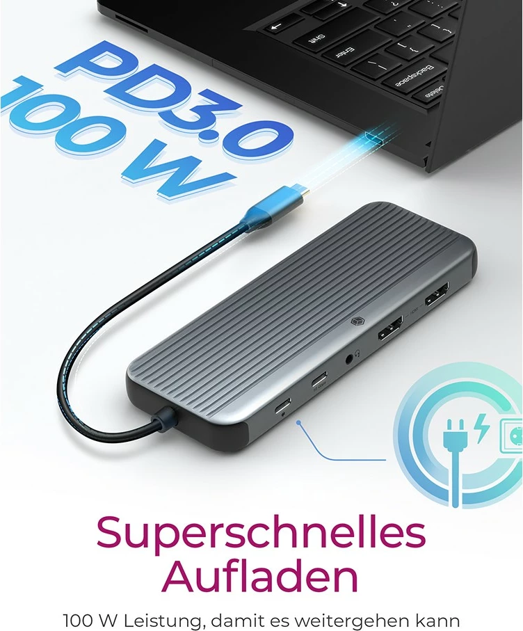 Stacion dokimi ICY BOX, USB Type-C, 100W, 2x HDMI, 1x DisplayPort, Ethernet, i zi/gri