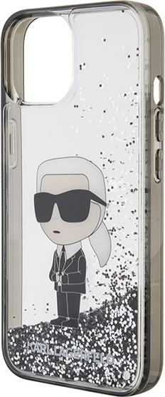 Mbështjellës Karl Lagerfeld KLHCP15SLKKNSK për iPhone 15 6.1", transparent, Liquid Glitter Ikonik