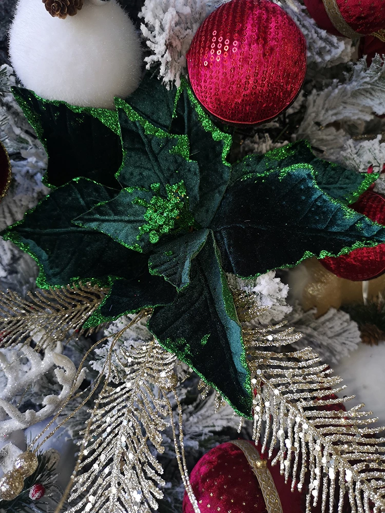 Lule Poinsettia për Krishtlindje, poliester, e gjelbër, 32x32x55cm