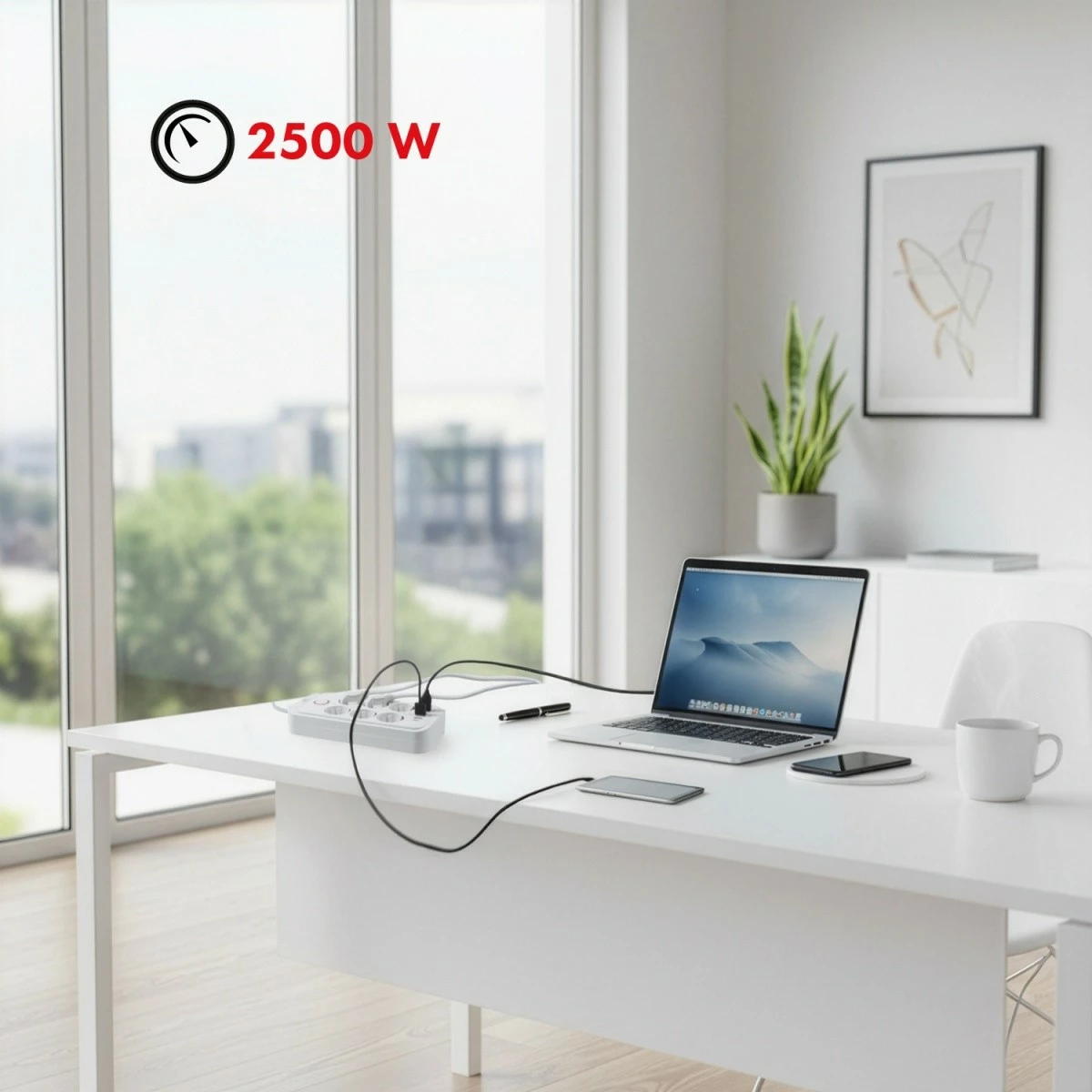 Zgjatues elektrik Maclean MCE391 W, 6x Schuko, 4x USB-A + 1x USB-C, 2500W, 110-240V 50/60Hz, kabllo 3 m, me ndërprerës, e bardhë