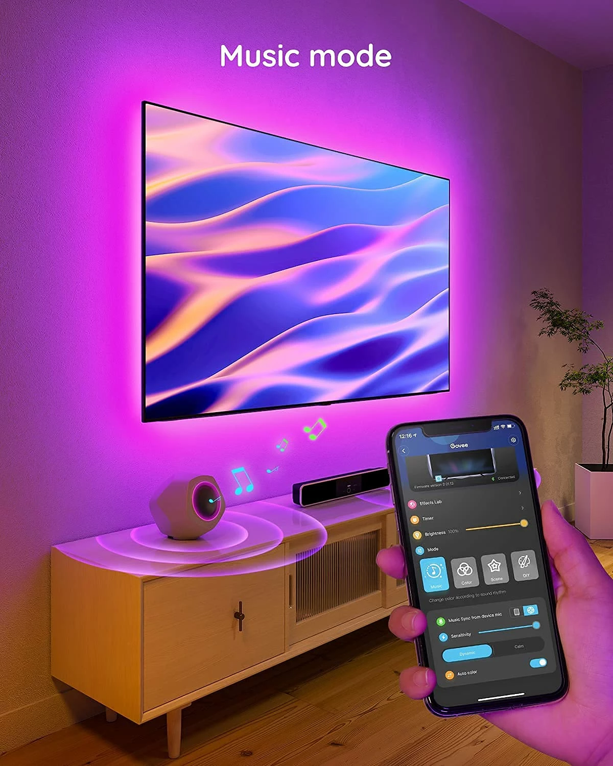 Dritë prapavije LED RGB për TV Govee Backlight 46-60\", 3 m, Bluetooth/USB, set 4 segmente