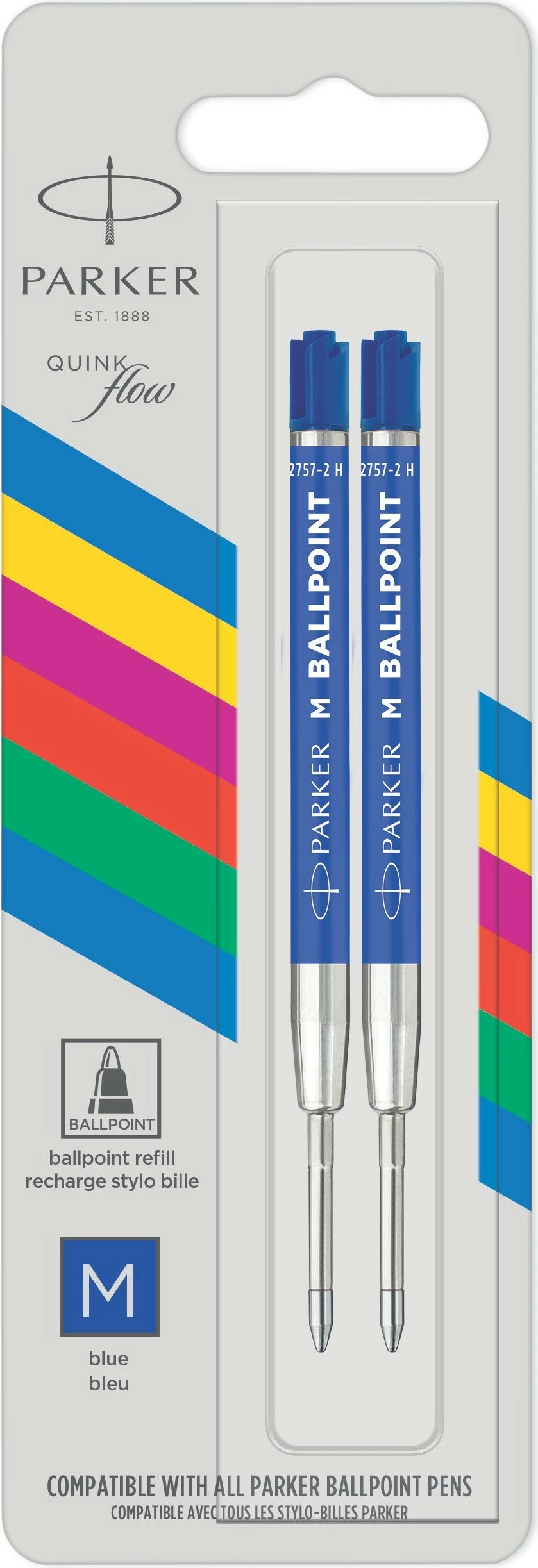 Mbushës stilolapsi Parker Quinkflow, medium, 2 copë, blu