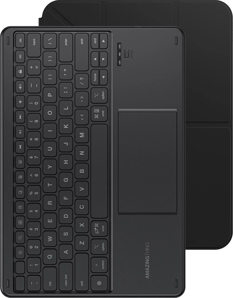 Mbështjellës me tastierë Bluetooth, AmazingThing, Minimal Case KeyLite Combo, për iPad 11" 2025, me touchpad dhe qëndrim me kënde, i zi