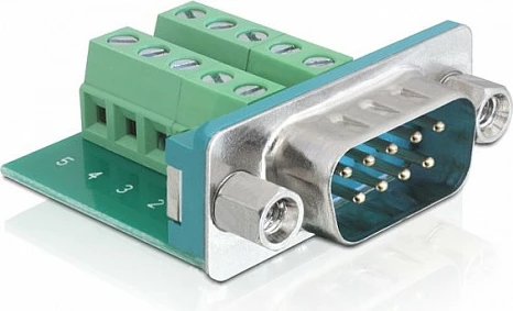 Adapter serial DeLOCK Sub-D 9-pin mashkull në terminal bllok, 1 copë, gjelbër/argjend