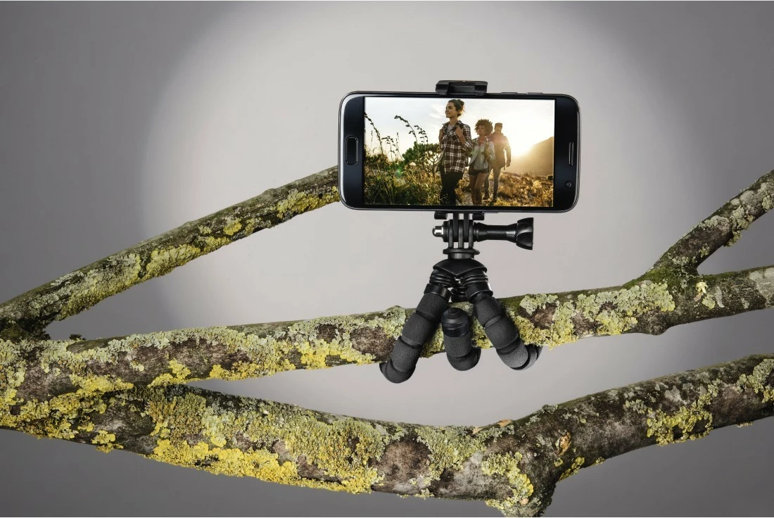 Tripod fleksibil Hama 2-në-1, 14cm, për smartfona dhe GoPro, zi