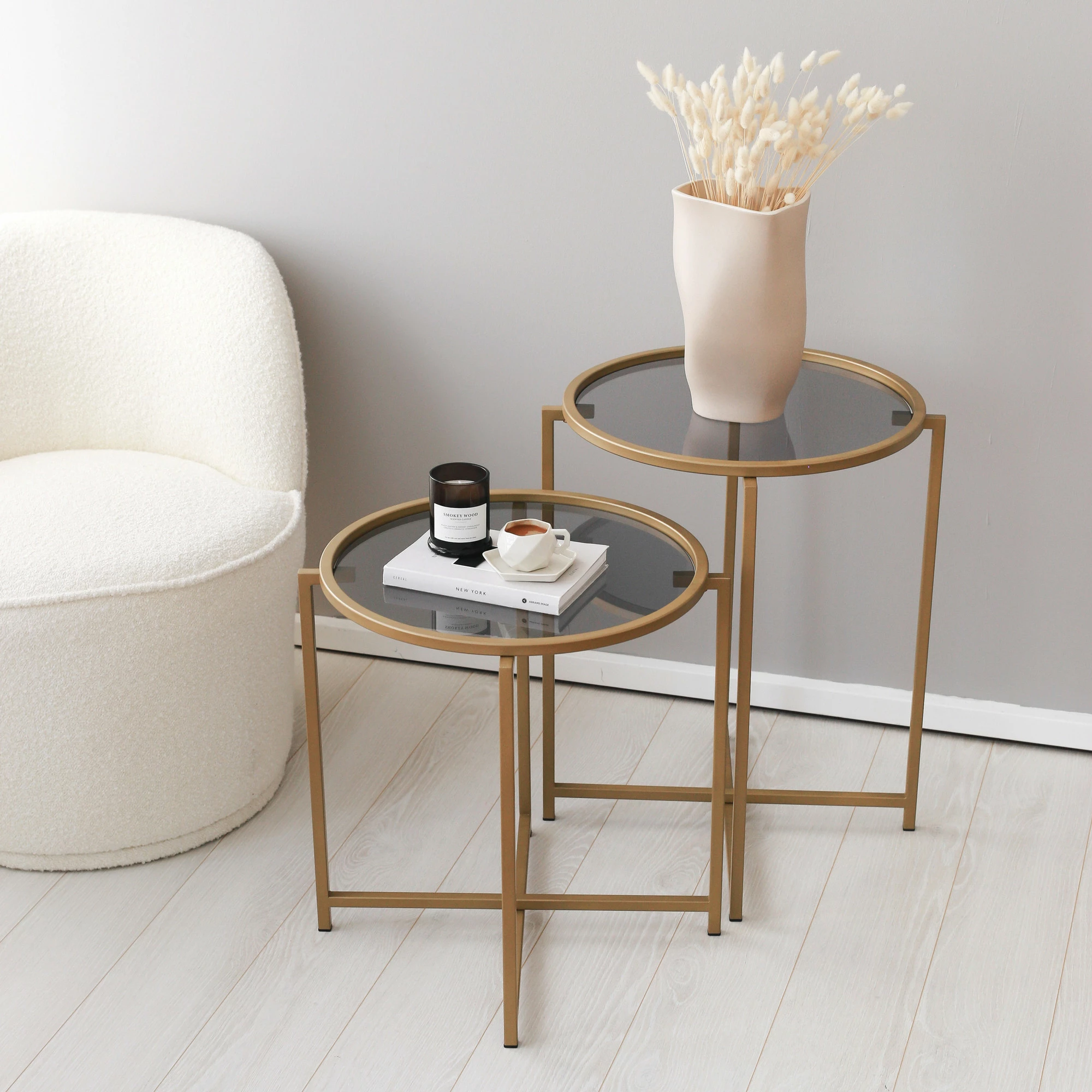 Set tavolinash kafeje Skye Decor, S406, ngjyrë ari dhe fume