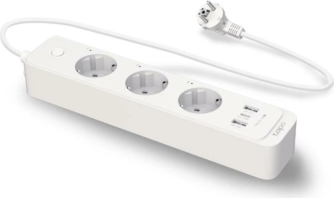 Zgjatues elektrik smart me Wi‑Fi, TP-Link, TAPO P300, 3 porte AC Schuko + 2x USB-A + 1x USB-C, kabllo 1.5 m, bardhë