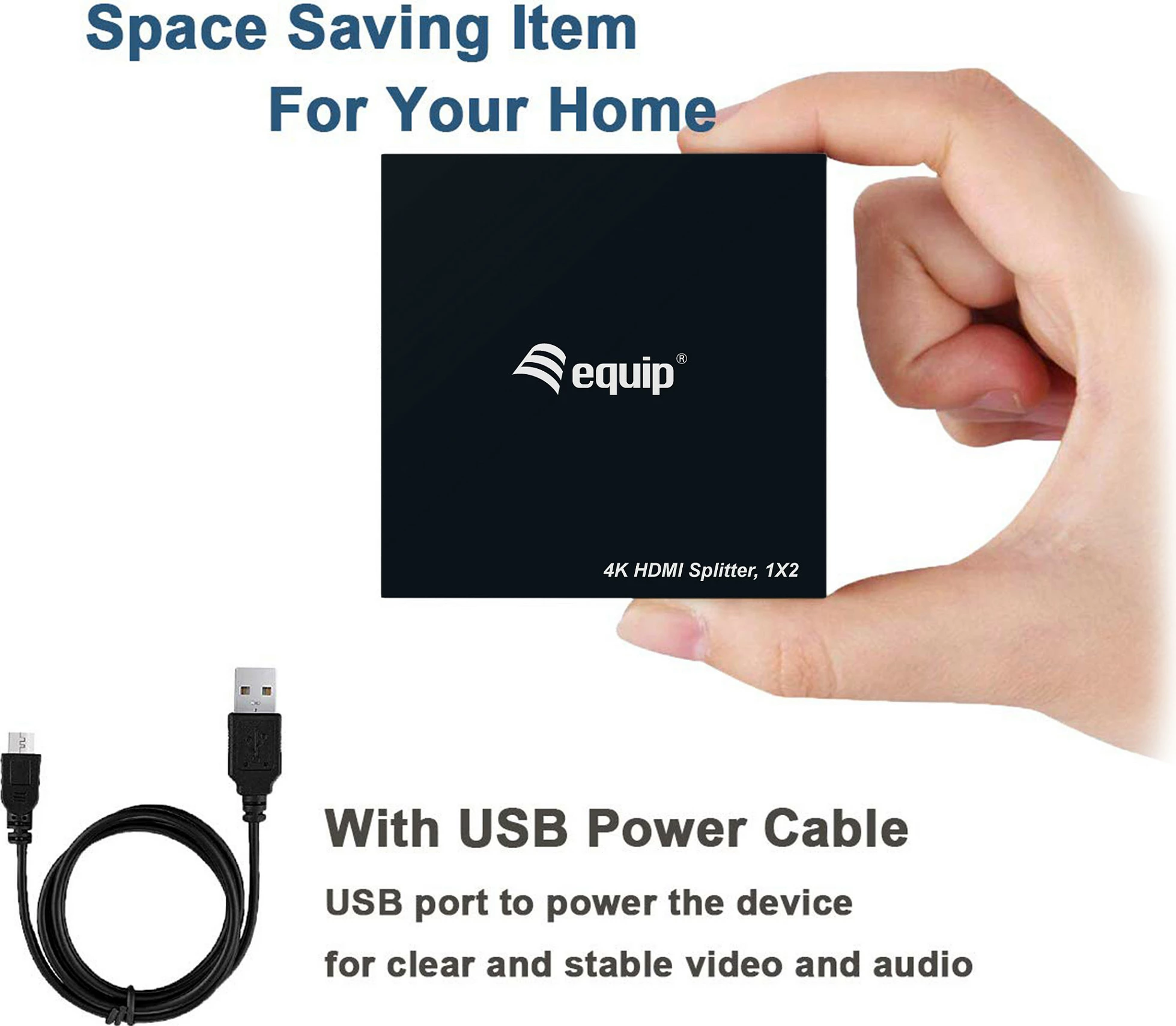 Splitter HDMI EQUIP 332715, 1x2, 4K Ultra HD 60Hz, USB powered, alumin, i zi