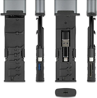 Lexues kartelash DeLOCK USB 3.2 Gen 1, SD/MicroSD, 5 Gbps, me hapësira për 9 karta, Zi/Gri