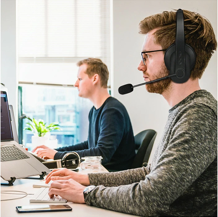 Kufje Bluetooth LogiLink BT0060, wireless, me mikrofon boom, për call center, të zeza