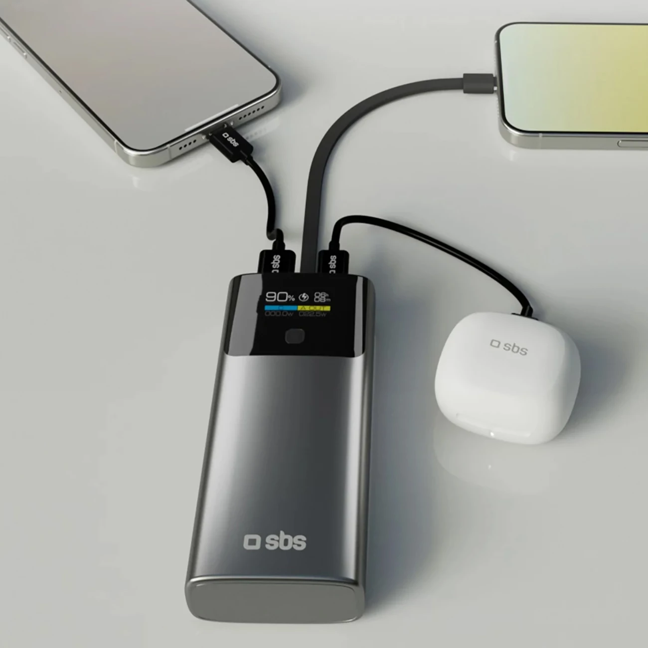 Powerbank SBS 10000mAh me LCD, PD 20W, USB-C kabllo e integrume, Gri