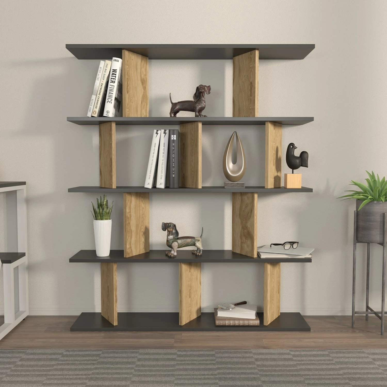 Raft librash Hanah Home, Grace, ngjyrë e zezë dhe lis