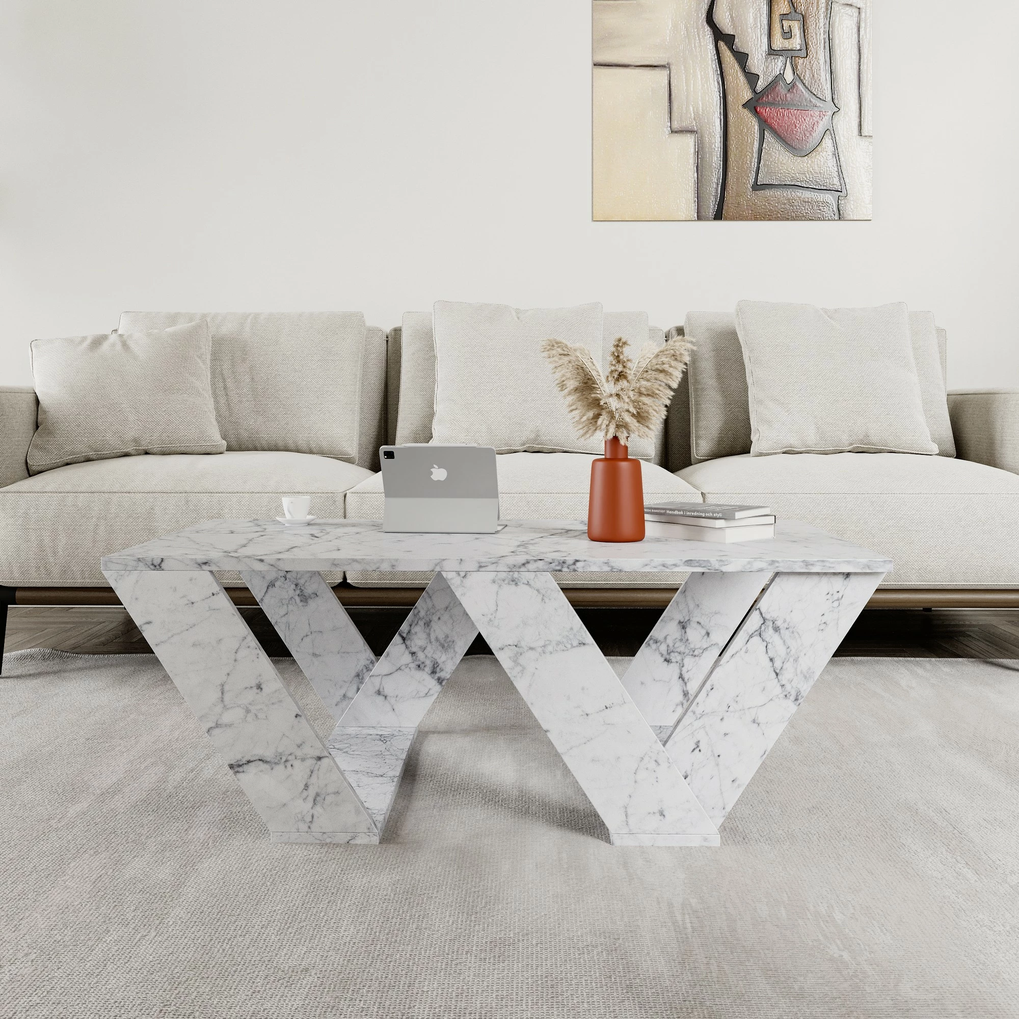 Tavolinë kafeje Skye Decor, ngjyrë mermeri Carrara