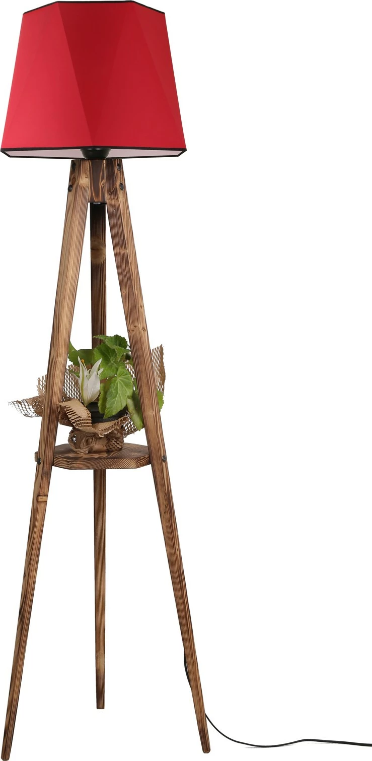 Lambader tripod me rafte, trup druri, abazhur i kuq, 165 cm