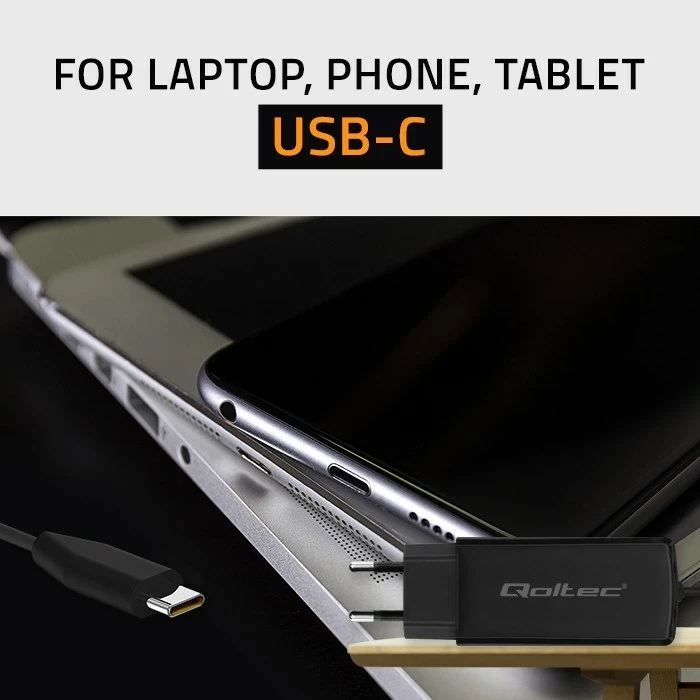 Karikues Qoltec 52420, 90W, GaN, USB-C 3.1, i zi