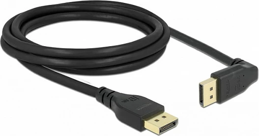 Kabllo DisplayPort DeLOCK 2 m, 8K 60Hz, DP 1.4, konektor 90° i kënduar, e zezë