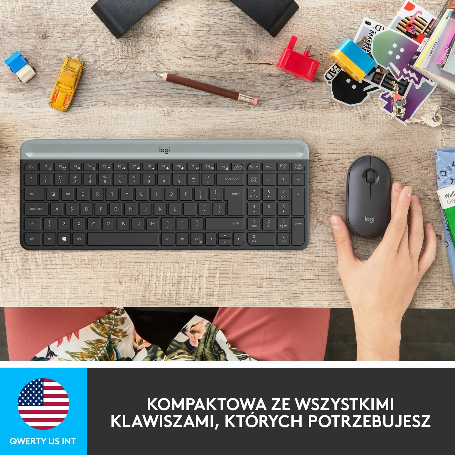 Set tastierë + Maus wireless Logitech MK470 Slim 920-009204, 2.4GHz receiver USB, US layout, gri