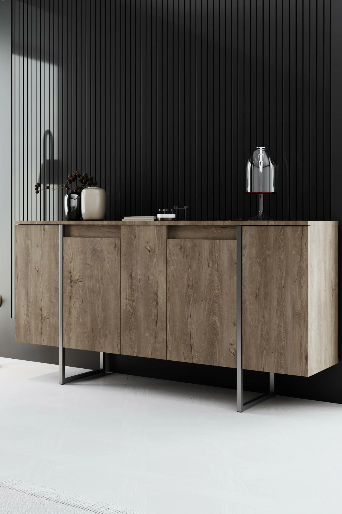 Konsol Skye Decor, ngjyrë arre, këmbë metalike argjendi, Luxe