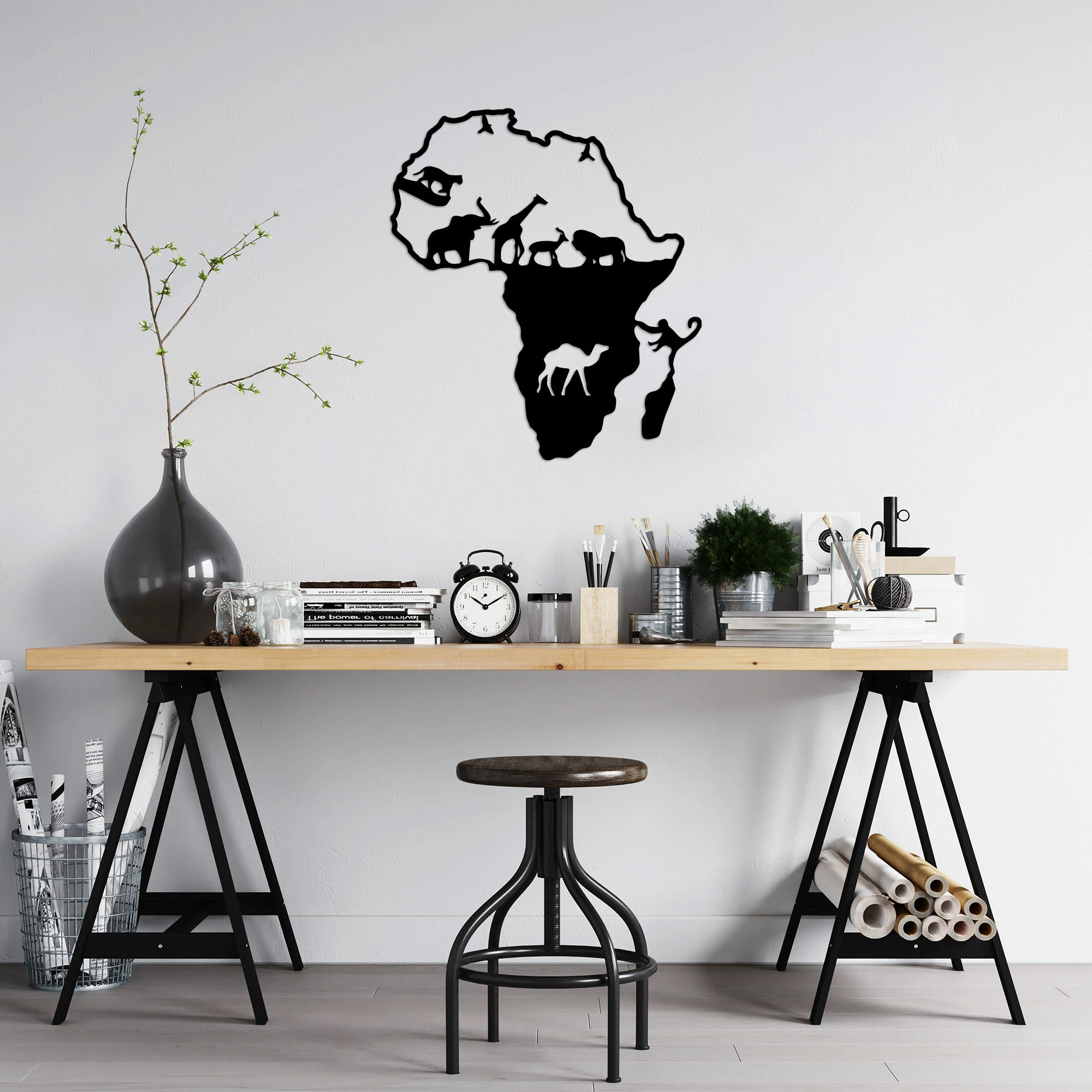 Aksesor dekorativ metalik për mur, kafshët e Afrikës, Wallity, 454