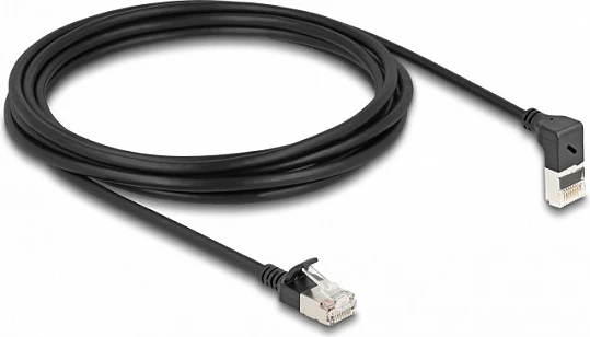 Kabllo rrjeti DeLOCK RJ45 Cat6A, Slim S/FTP, 3m, 90° angled/straight, e zezë