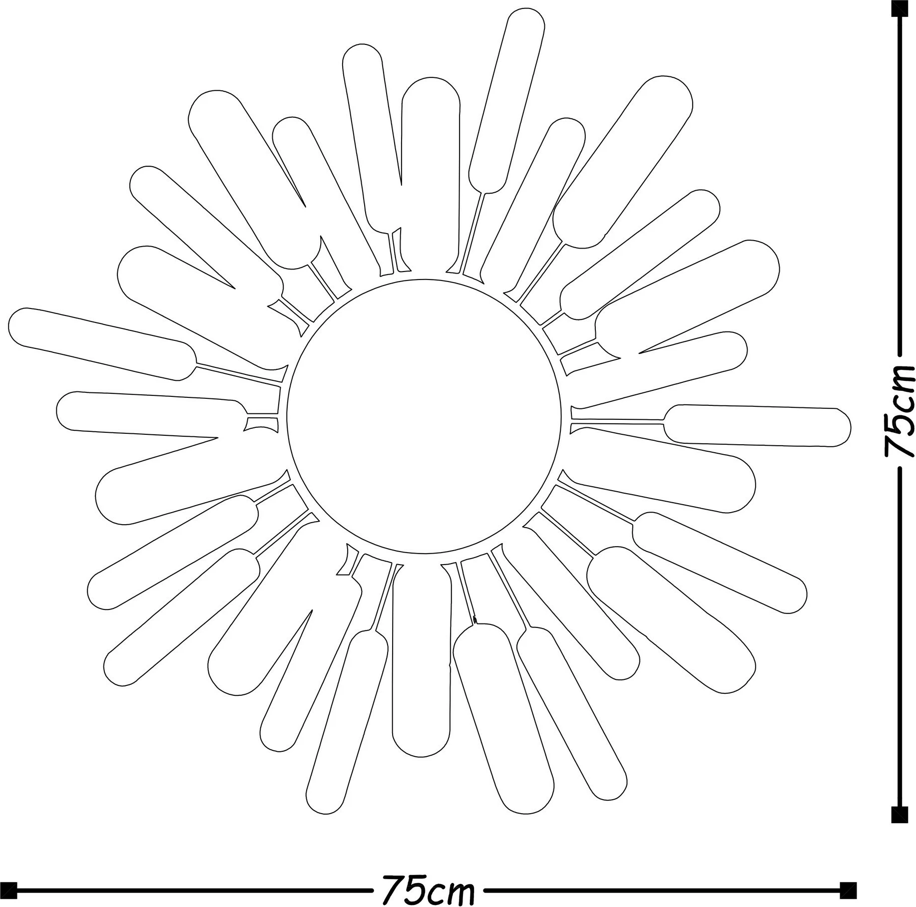 Aksesor dekorativ metalik për mur, pasqyrë art me dizajn dielli, Wallity