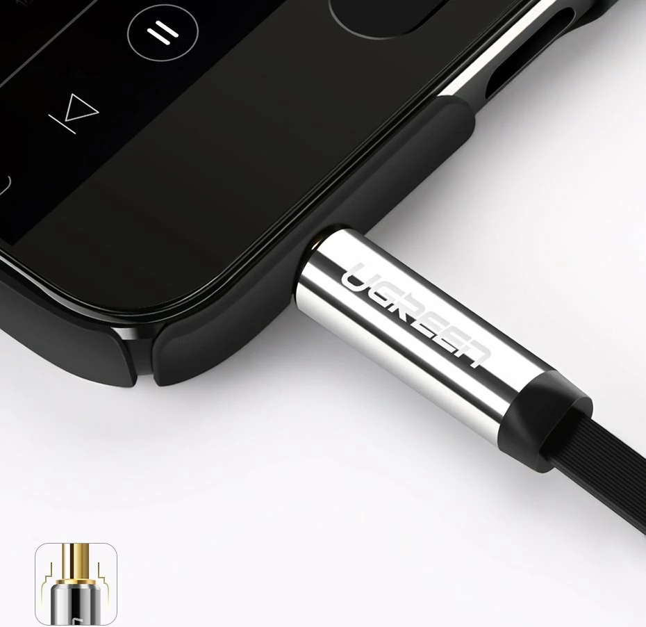 Kabllo audio AUX Ugreen AV119 10596, 0.5m, mini jack 3.5mm, e zezë