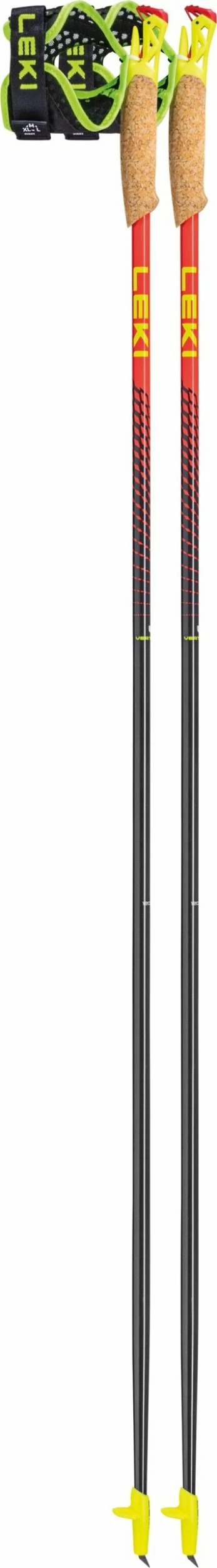 Shkopinj trekkingu Leki Vertical K 125 cm, 100% karbon, dorezë kork, zi/kuqe-verdhë, set 2 copë