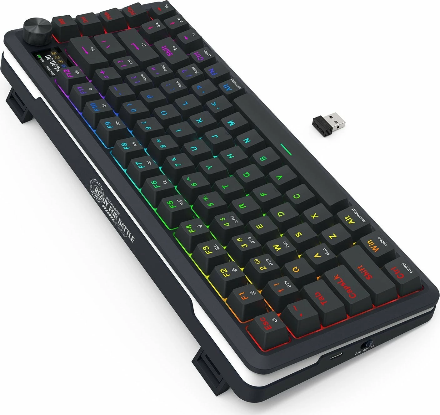 Tastierë mekanike Redragon K708-RGB-PRO Flekact 75% tri-mode RGB hot-swap me LCD/knob, e zezë