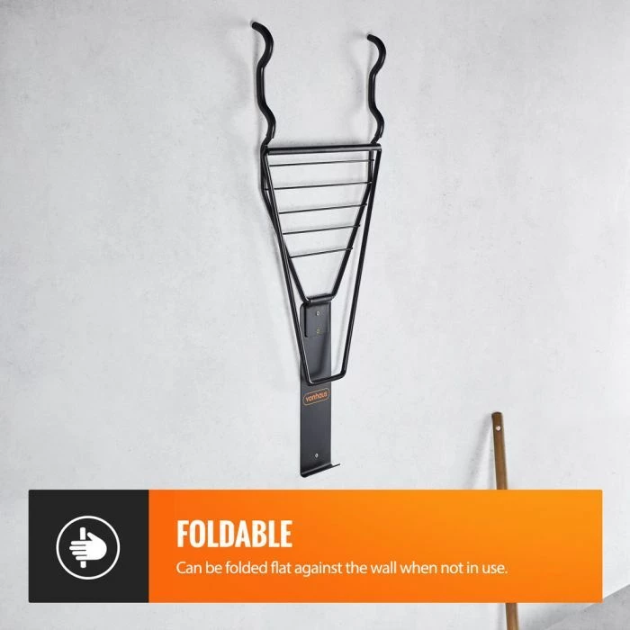 Mbajtës biciklete muror palosës me raft VONHAUS 3500256, për 2 bicikleta deri 45 kg, e zezë