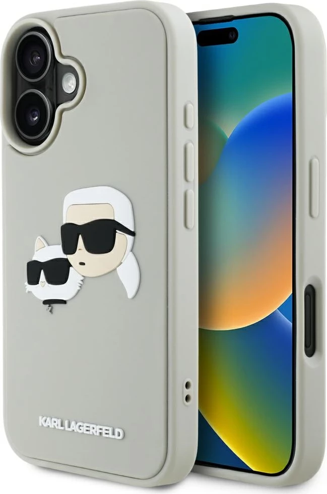 Mbështjellës Karl Lagerfeld HC 3D Rubber Double Heads për iPhone 16, Bezhe