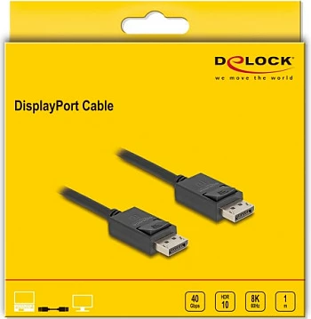 Kabëll DisplayPort DeLOCK 2.1, 1 m, 8K 60Hz, 40 Gbps, i zi