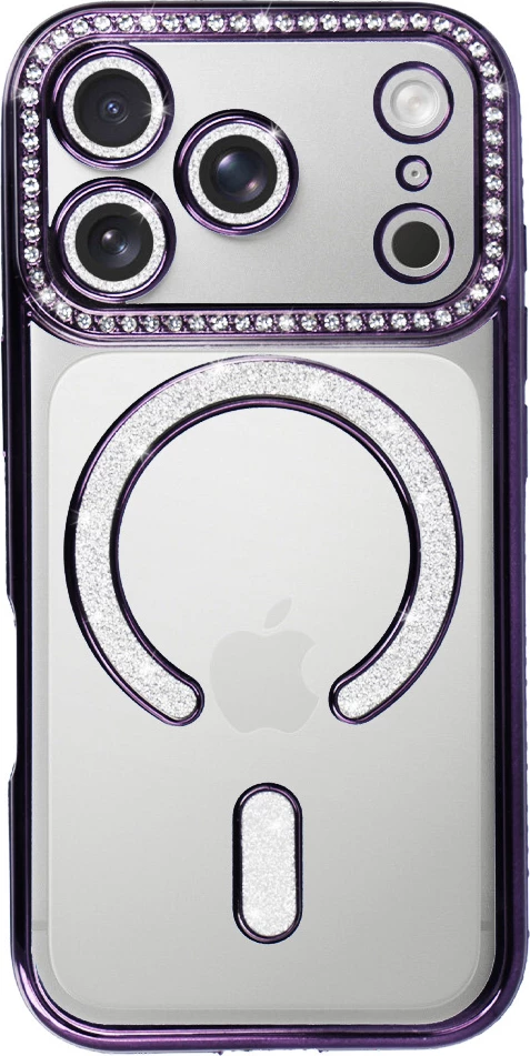 Mbështjellës silikoni ONASI 23893 Luxury MagSafe për iPhone 17 Pro Max, transparent vjollcë me xixa