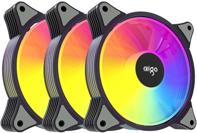Set ventilatorësh për kasë kompjuteri Aigo AR12 3in1, 120x120 mm, ARGB, i zi