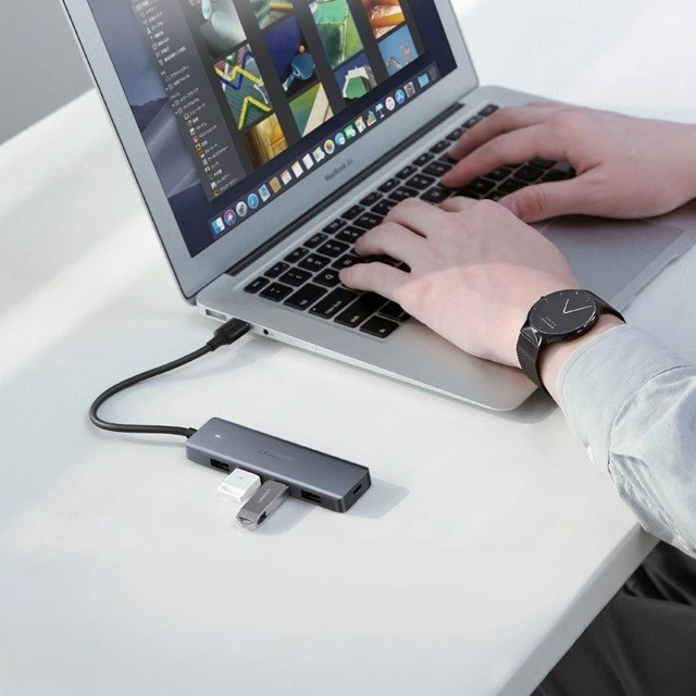 Hub USB-C UGREEN 4-në-1, 4x USB 3.0 + USB-C, Gri