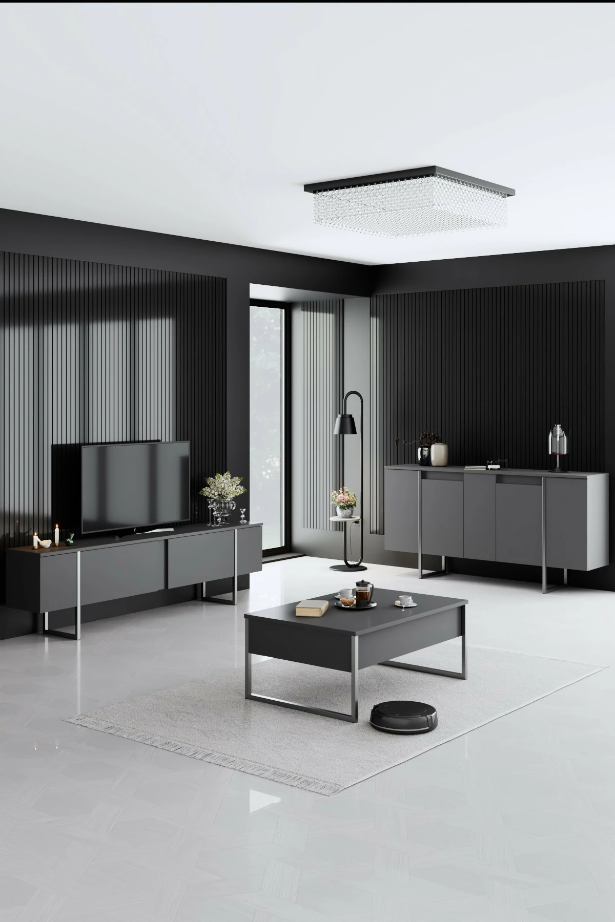 Set mobiljesh për dhomë dite, Hanah Home Luxe, antracit, argjend
