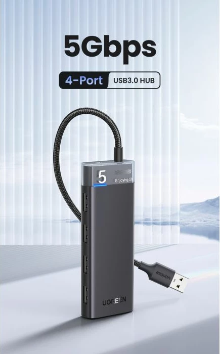 Hub USB, UGREEN, 15548, 4 porta, USB 3.0, 5Gbps, kabllo 20cm, i zi
