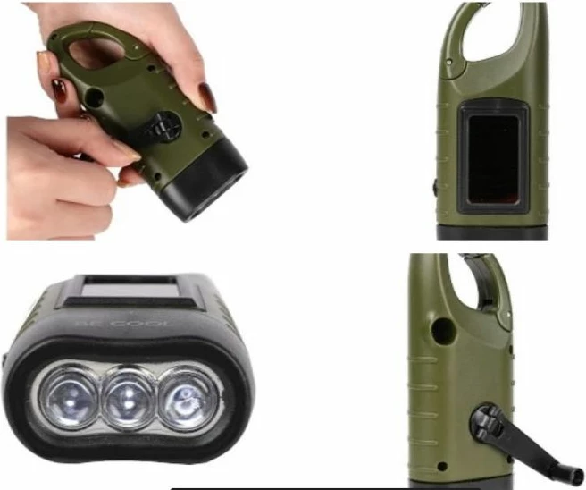 dritë dore solare me manivelë BECOOL BC23KTL40, 3x LED, IPX3, me karabinë, gjelbër/zi