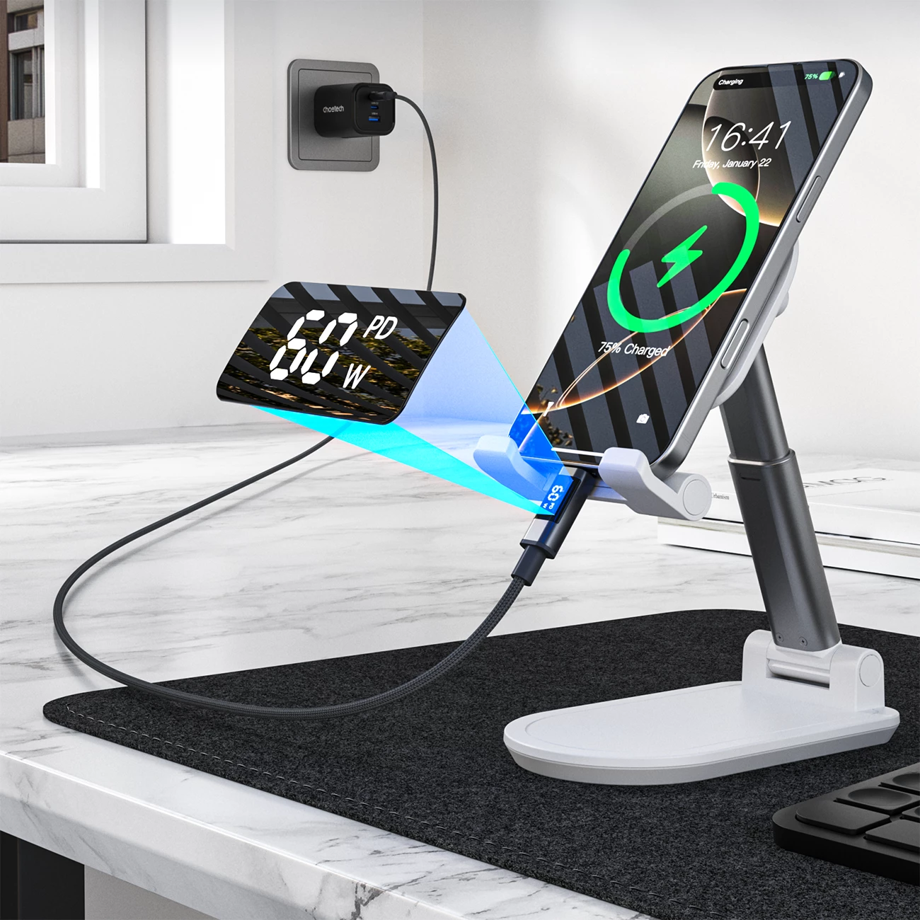 Kabllo USB-C në USB-C Choetech XCC-1068 PD 60W 1.2 m me display, e zezë