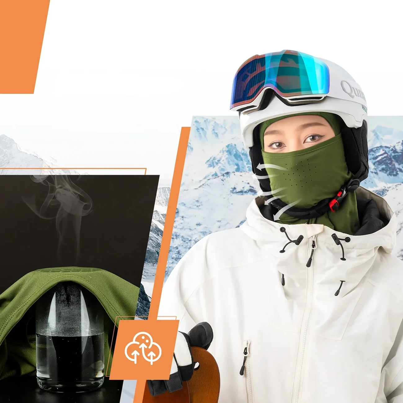Balaklava dimri, Qunature, 13230023014, elastike dhe e frymëmarrshme, për ski/bicikletë/motoçikletë, madhësia M, e gjelbër