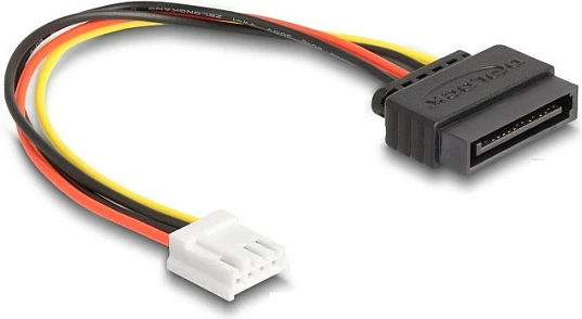 Kabllo rryme DeLOCK SATA 15-pin në Floppy 4-pin, 15 cm, e zezë/kuqe/bardhë/verdhe